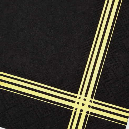 50 Black Gold 3-ply Cocktail Napkins, 5 x 5 Inches, Gold Foil Trim Stripe Bar Napkins for Wedding, Birthday, Graduation