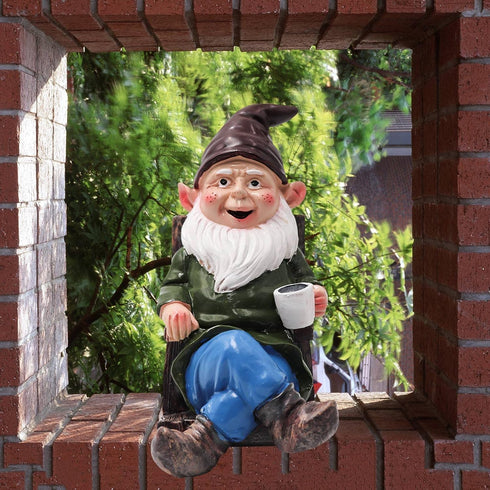 Wizard Gnome Drinking Coffee Garden Statue, 3D Polyresin Outdoor Sculpture, Garden Figurine Art Decoration