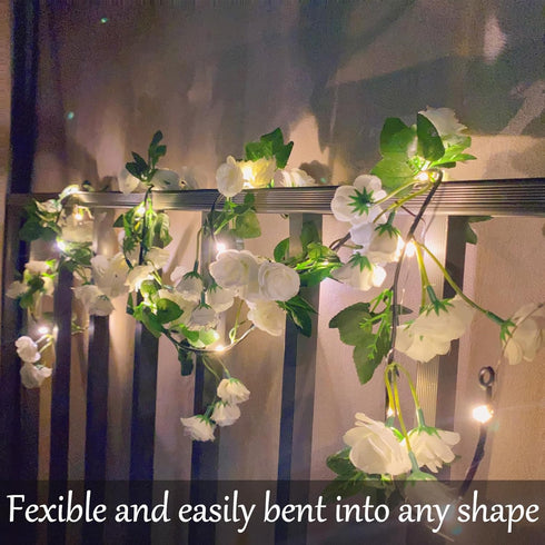 20 6FT Fielegen LED Rose Flower String Lights with Timer, Artificial Flower Garland with Lights Hanging Floral Garland