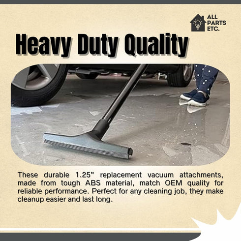 1.25 Squeegee Floor Tool for Wet/Dry Vacuums - Water Removal Attachment with 1 3/8 & 1.5 Adapters for Shop Vac,