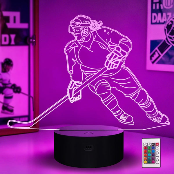 Lampeez Ice Hockey Player 3D Night Lights for Girls, LED 16 Colors