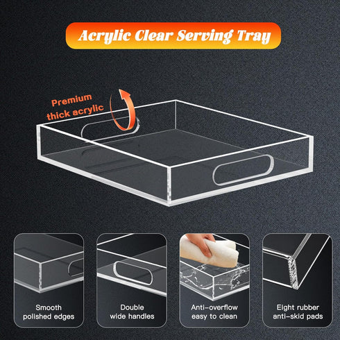 Countertop, Acrylic Organizers Tray, Acrylic Tray for Ottoman, Serving Tray with Handle, Lucite Tray Organizer