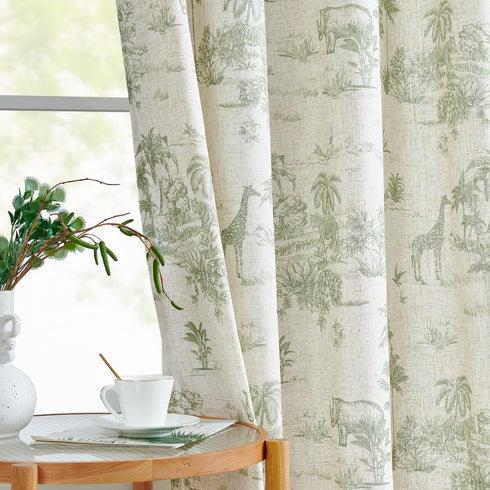 jinchan Linen Toile Curtains 63 Inches Long for Living Room Toile de