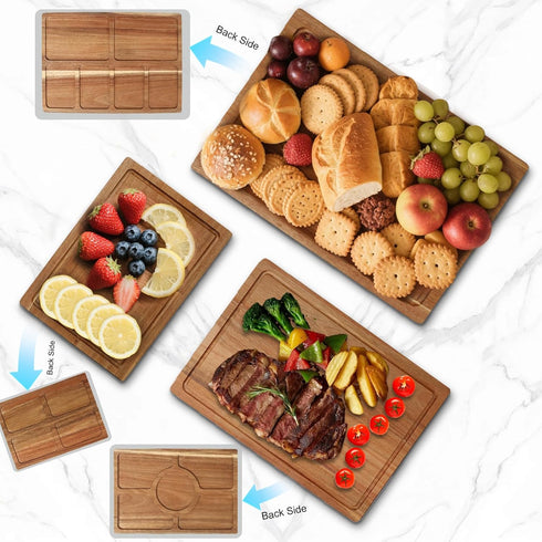 Set 3, (Set 3) Acacia Wood Cutting Boards for Kitchen of Chopping Board with Holder, with Deep Juice Groove Grip