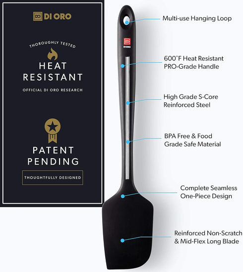 DI ORO Seamless Series Pro 14 Inch Extra Large Silicone Spatula - 600°F Heat-Resistant Rubber Spatula for Baking,
