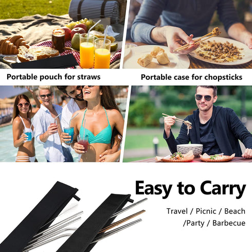 Aosbos Chopstick Carrying Case, Reusable Bag for Metal, Bamboo, Stainless Steel Chopsticks - Black
