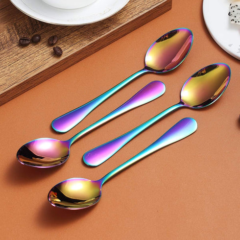 Berglander Rainbow Dinner Spoon Set of 12, 7.5" Stainless Steel Titanium Plating, Dishwasher Safe