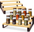 RoyalHouse Bamboo and Metal Expandable Spice Rack Organizer, 3-Tier Adjustable Kitchen Cabinet Countertop Display Shelf