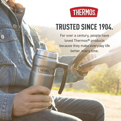 16oz, Commuting THERMOS Stainless King Vacuum-Insulated Travel Mug with Handle - Matte Steel - Thermos Tumbler for Hot