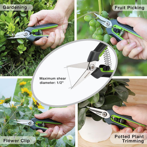 WORKPRO Pruning Shears, 6.25'' Stainless Steel Hand Scissors with Sheath for Precision Pruning