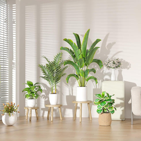 Vecxoty 3-Pack 6-12 Inch Wood Plant Stands Indoor, Single Plant Stand for Pots, Mid-Century Modern Plant Stool, Tall