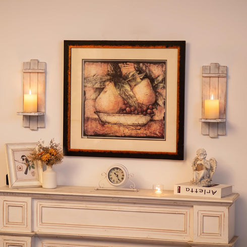 Set Farmhouse Candle Sconces Wall Decor: of Two Rustic Wood Wall Candle Holder - Distressed White Candle Sconces