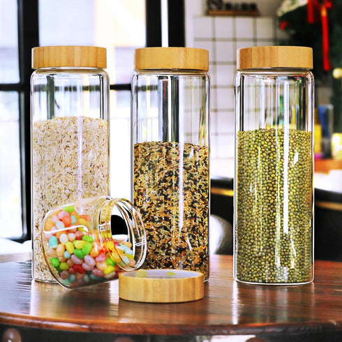Glass Jars with Airtight Lid - 3 Pack 80oz Glass Canisters with Bamboo Lids for Cereal, Cookies, Pasta Storage