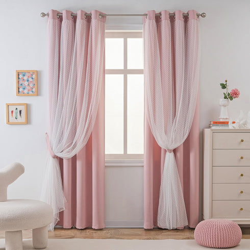 63 inch Grommet 52" 2 MYSKY HOME Pink Blackout Short Curtains Length for Bedroom Girls & Nursery Kids Blush Princess