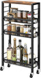 Narrow Storage Cart with Wheels,4-Tier Narrow Kitchen Carts Slim Rolling Cart,Skinny Storage