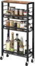 Narrow Storage Cart with Wheels,4-Tier Narrow Kitchen Carts Slim Rolling Cart,Skinny Storage