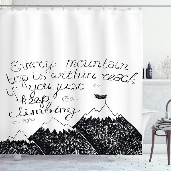 Ambesonne Wording Shower Curtain, Sketchy Mountains Hand Writing Style Letters, Cloth Fabric Bathroom Decor Set with