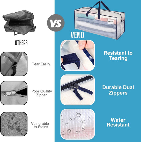 VENO 4 Pack Moving Bags with Backpack Straps, Clear Storage Bags for Packing Supplies and Dorm Room Essentials