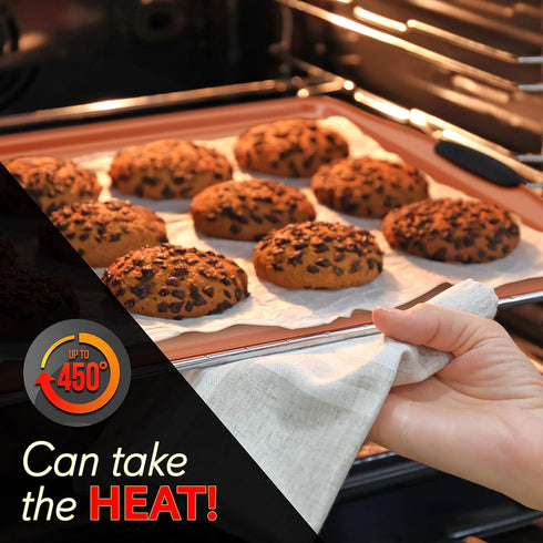 NutriChef 3 Piece Baking Pan Set, PFOA Free Flexible Nonstick Carbon Steel Bakeware with Black Silicone Handles