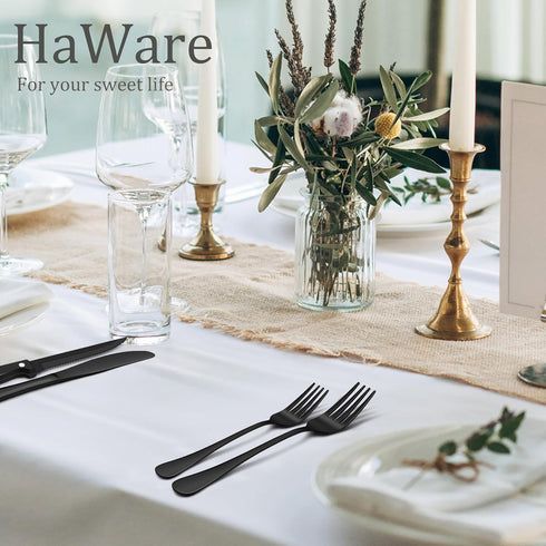 HaWare 24-Piece Black Silverware Set - Stainless Steel Cutlery Set for 4, Includes Knives, Forks, Spoons