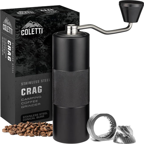 COLETTI Crag Manual Coffee Grinder — CNC Hand Coffee Grinder for Camping, Hiking & Adventure — Travel Coffee Grinder
