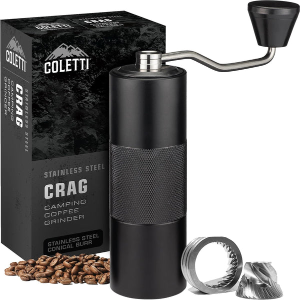 COLETTI Crag Manual Coffee Grinder — CNC Hand Coffee Grinder for Camping, Hiking & Adventure — Travel Coffee Grinder