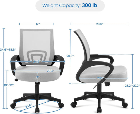 Yaheetech Ergonomic Office Chair, Mid Back Computer Chair with Lumbar Support, Adjustable Rolling Swivel