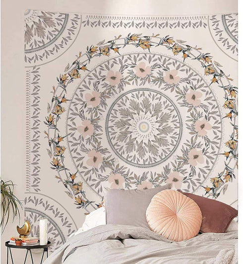 Simpkeely Sketched Floral Medallion Tapestry, Bohemian Mandala Wall Hanging for Home Décor, 59.1 x 59.1 Inches (Mauve)