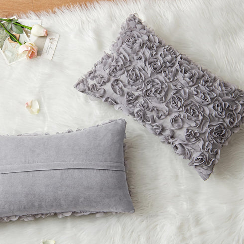 MIULEE 12x20 Inch 3D Romantic Valentines Chiffon Rose Flower Throw Pillow Cover for Wedding Sofa Bedroom Car Decor Grey