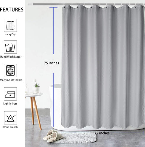 AooHome 75 Inch Long Shower Curtain, 72" Width, Durable Polyester Bathroom Curtain with Waffle Weave Plaid Design