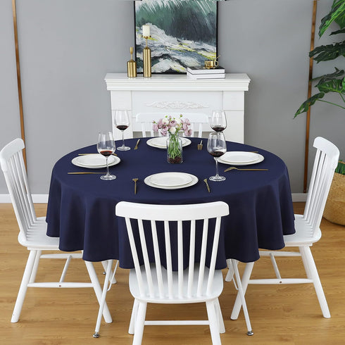 FOLINS&HOME Navy Blue Round Tablecloth 48 Inch Waterproof Heavy Duty Wrinkle Free Polyester Fabric Table Cover for
