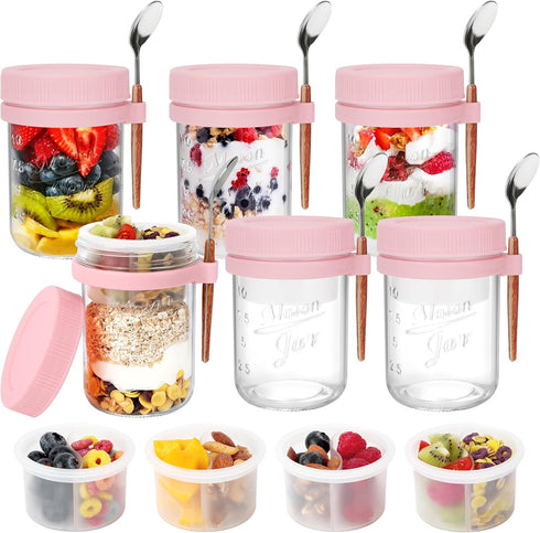 OcePor 6 Pack Overnight Oats Containers with Lids and Spoons, 16 oz Glass