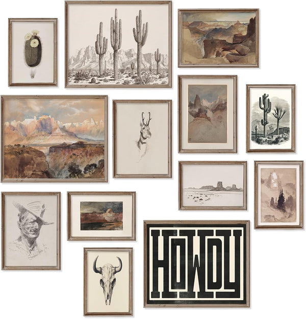 Vintage Western Decor Wall Art - Farmhouse Cowboy Boho Ranch Landscape Prints for Bedroom Bathroom Decoration