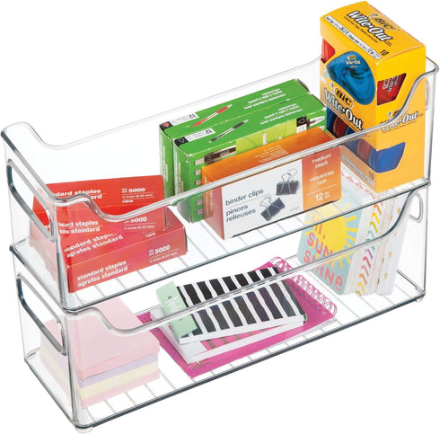 iDesign Plastic Organizer Bin with Easy Grip Handles, Set of 2, 14.5" x 5" x 5", Clear