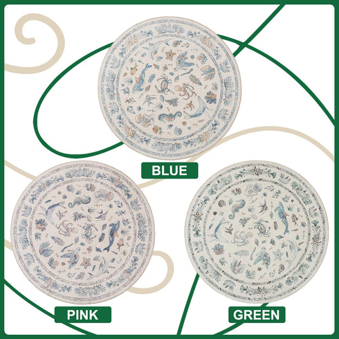 5' Soft Marine Animal Washable Faux Wool Stain Resistant Rug Rubber Non-Slip Backing for Playroom Bathroom Living Room