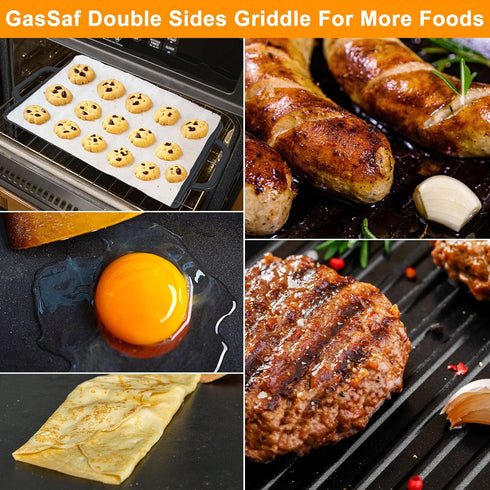 GasSaf Cast Iron Double Sided Griddle, Reversible Grill Pan for Indoor Cooking, 13 x 8.25 Stovetop Griddle