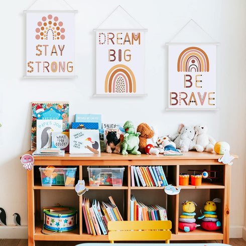 3 Fumete Pcs Boho Nursery Wall Art Decor, Be Brave, Dream Big, Stay Strong Rainbow Canvas Wall Art Poster for Boys