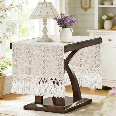 36 Inches, yuboo Boho Table Runner Small Macrame Cream Coffee Table Runner Short, Dresser Scarf for Spring Decor