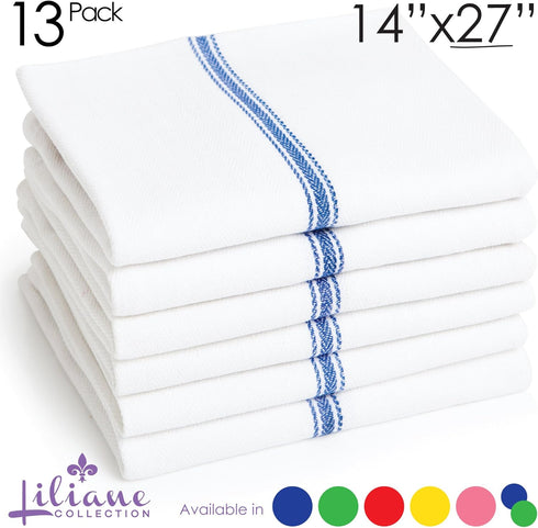 Liliane Collection 13 27" 14" 2-ply Commercial 100% Blue Kitchen Dish Towels - x Grade Absorbent Cotton Kitchen Towels
