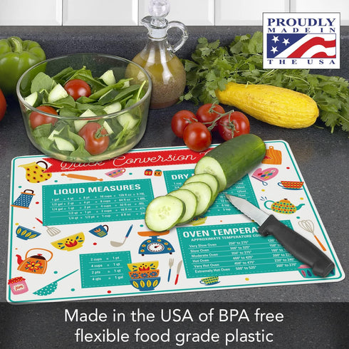 Cut N' Funnel Quick Conversion Measurement Chart on Flexible Cutting Board Mat, BPA Free, Made in the USA