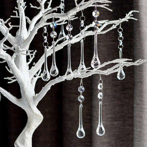 10pcs 5.3" H&D Crystal Raindrop with Octagon Beads Chandelier Prisms Pendants Lamp Curtain DIY Suncatcher Parts (Clear)