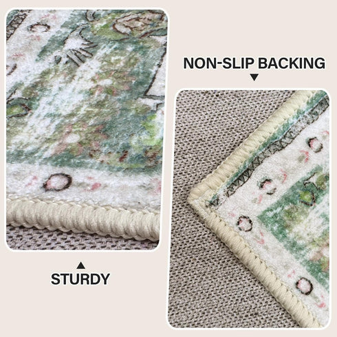 Boho Vintage Modern Area Rugs, Washable Neutral Small Carpet, Sage Green 2×3, High Traffic Doormat for Kitchen Entryway