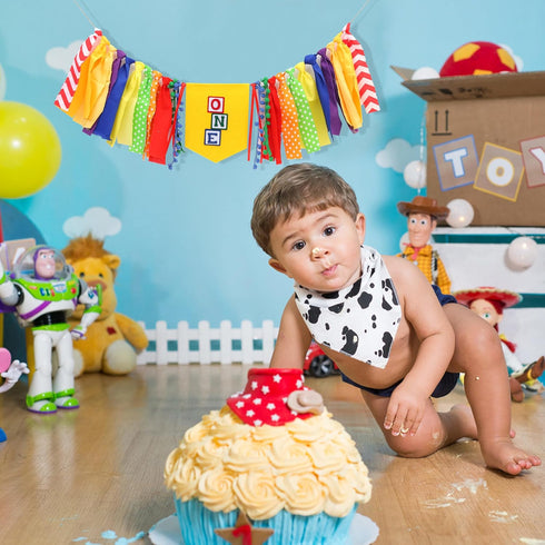 Jissoo Fabric,1st Letter Blocks One High Chair Banner - First Birthday Decorations, Nursery Rhyme Highchair Garland