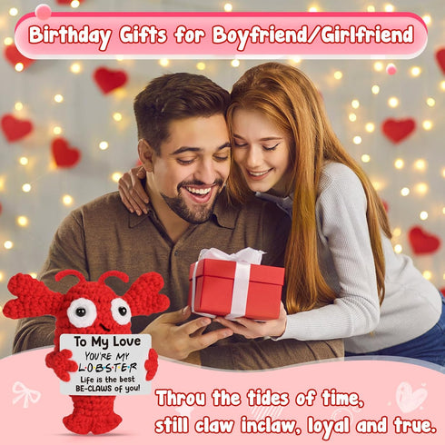 YUEYUQIU Anniversary Birthday Gifts for Her Him Grilfriend Boyfriend - to My Love Handmade Crochet Lobster, I Love You