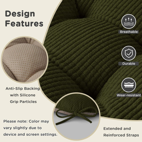 Set 2 17"x16"x3" AddGrace Chair Cushions for Dining Chairs of Non-Slip Kitchen Seat Cushions with Ties Tufted Thick