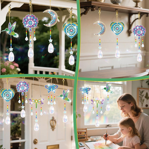 6 3D YUNVI Pcs Diamonds Paintings Suncatcher, Double Sided Diamonds Paintings Wind Chime Paint by Number, Diamond