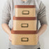 Soul & Lane Kraft Decorative Boxes - Set of 3, Cardboard with Light Leather Lids, Bronze Label Holders for Home Decor