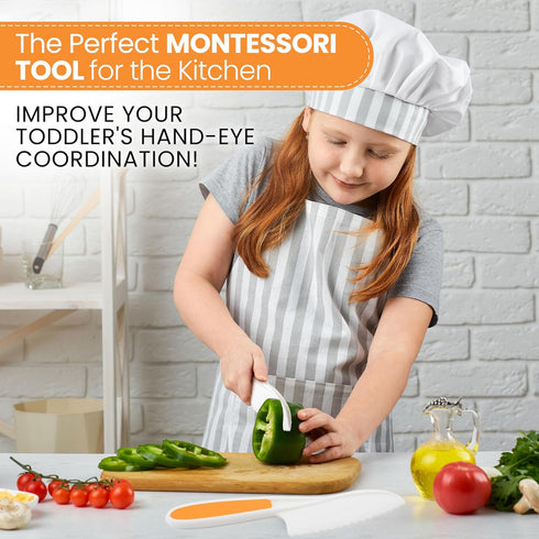 Zulay 3-Piece Kids Knife Set - Toddler Knives for Real Cooking & Baking - Safe Montessori Knife with Serrated Edges