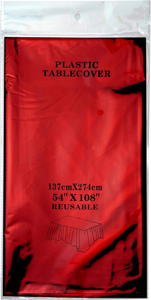 Red Foil Tablecloth Plastic Rectangle Cover for Wedding, Birthday, Graduation, Thanksgiving, Christmas Party, 54 x 108
