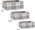Fabric Storage Bin Box, Collapsible Cotton Linen Storage Cube with Wooden Handles, Light Gray Plaid, Medium